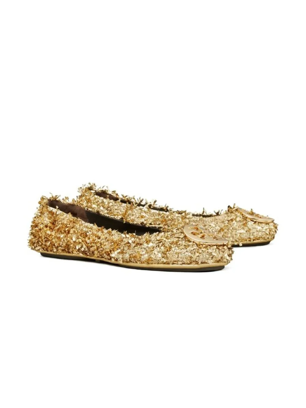 NEW Tory Burch Minnie Travel Embellished Flats Gold Confetti Glam Womens 9.5